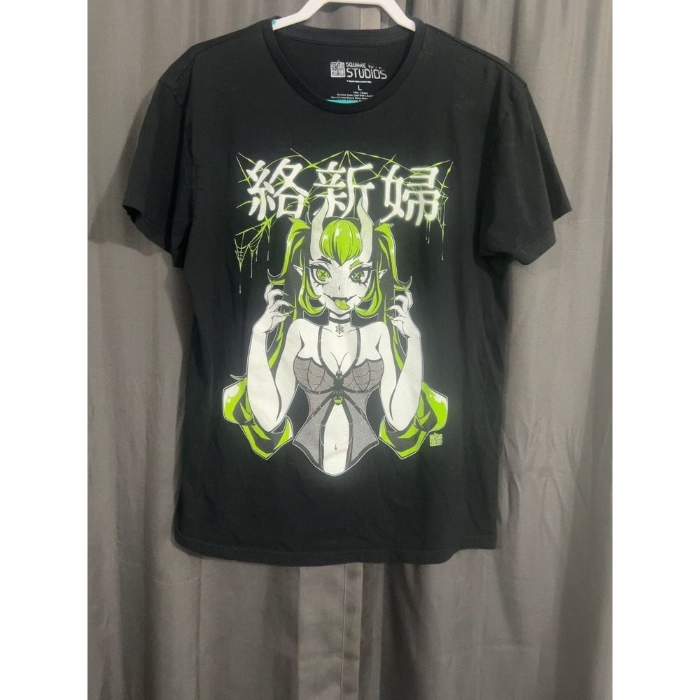 Square Apple Studios Mens L Black Anime Demon Girl Graphic T Shirt 2022 Cotton